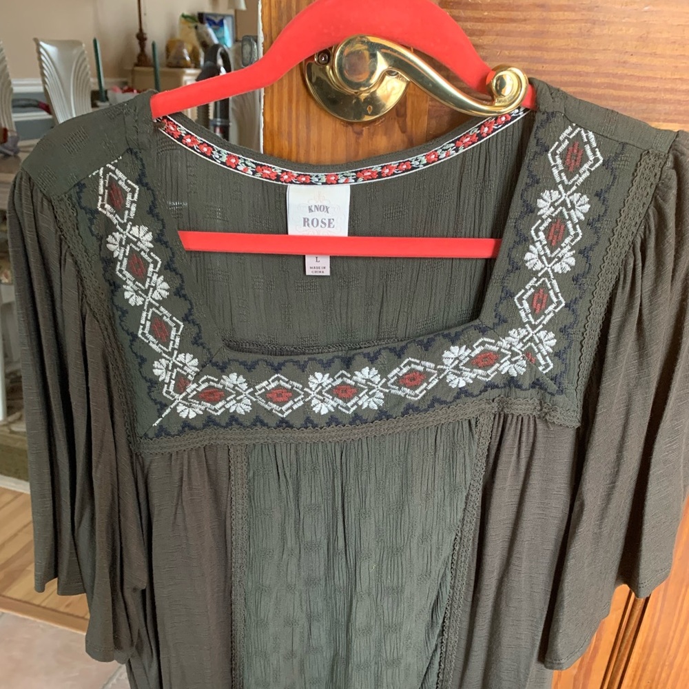 Knox Rose Green Blouse with Embellished Flutter Sleeves